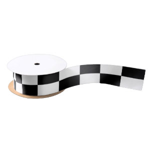 Black and White Checkered Pattern Satin Ribbon