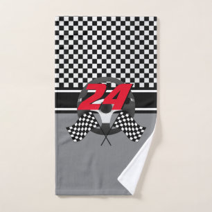 Black and White Checkered Racing Bath Towel Set