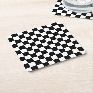Black and White Checkered Square Paper Coaster