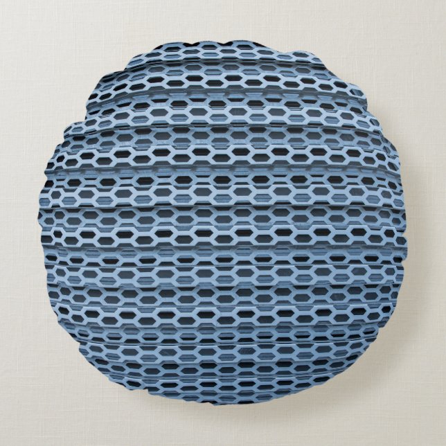 Black and white checkered textile round cushion (Front)