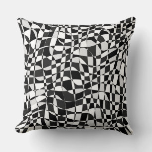 Black and White Checkered Warp Pattern Cushion