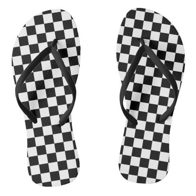 Black and White Checkers at the Beach Flip Flops (Footbed)