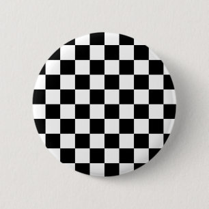 Black and white checkers board 6 cm round badge