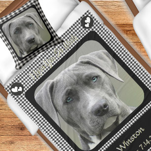 Black and White Checkers Pet Photo Name and Dates Fleece Blanket