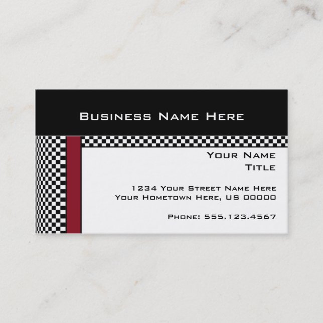 Black and White Checks Business Card (Front)