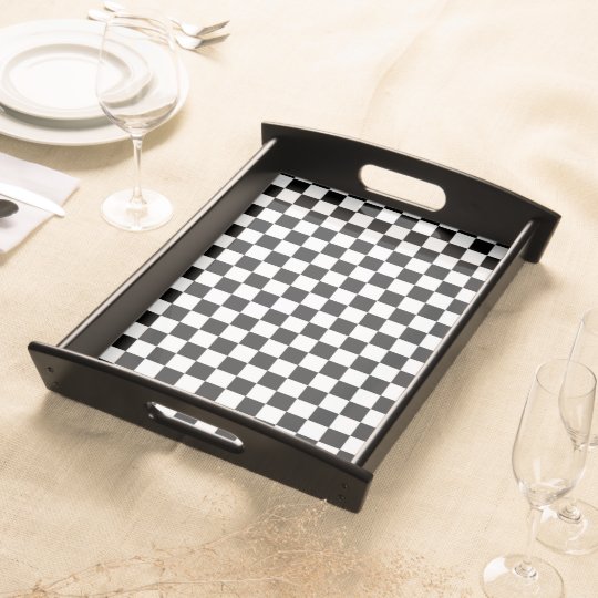 Black and White Checks Serving Tray Zazzle.co.uk