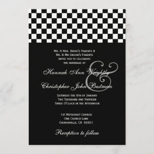 Black and White Checks Wedding Metallic 32 Invitation