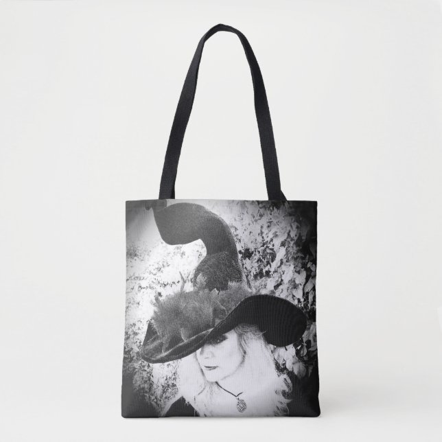 Black and White Cheeky Witch Wiccan Pagan Tote Bag (Front)