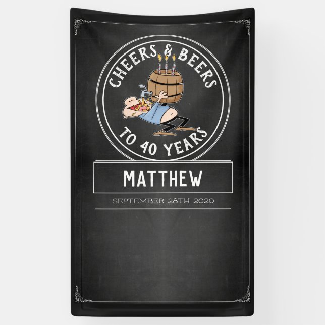 Black And White Cheers And Beers 40th Birthday Banner (Vertical)