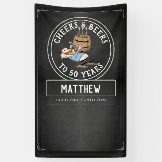 Black And White Cheers And Beers 50th Birthday Banner