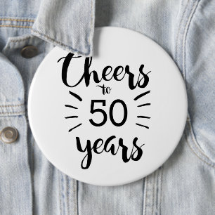 Black and White Cheers to 50 Years 6 Cm Round Badge