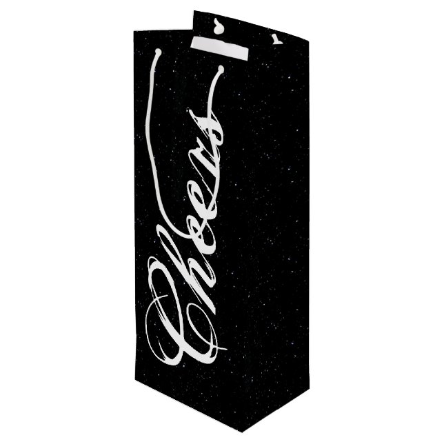 Black and White Cheers Wine Gift Bag (Back Angled)