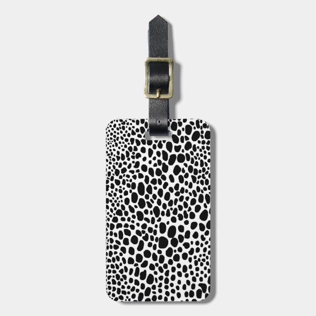 Black and White Cheetah Print Luggage Tag (Front Vertical)