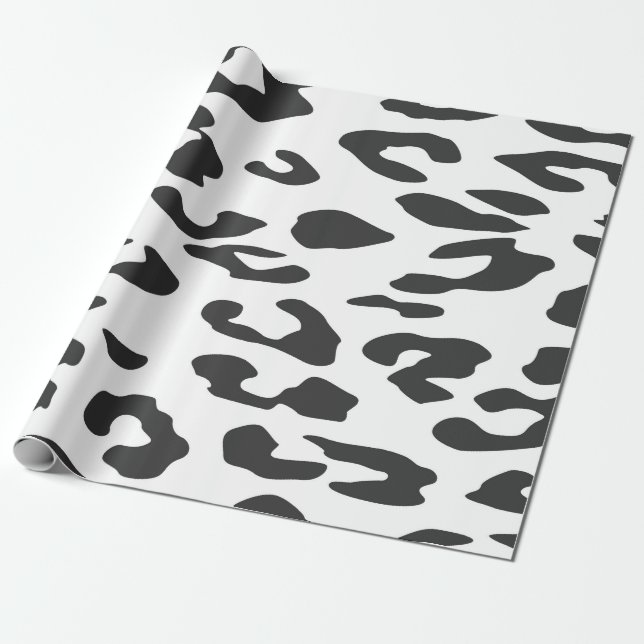 Black and White Cheetah spots Animal Print Wrapping Paper (Unrolled)