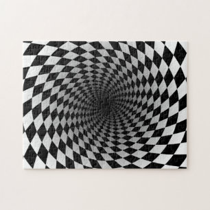 Black and White Chekered Vortex   Optical Illusion Jigsaw Puzzle