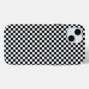 Black and white chequerboard background black iPhone 15 mini case