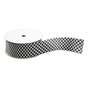 Black and White Chequerboard Background Grosgrain Ribbon