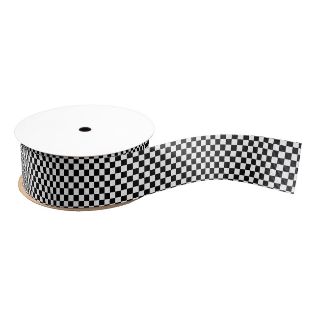 Black and White Chequerboard Background Grosgrain Ribbon (Spool)