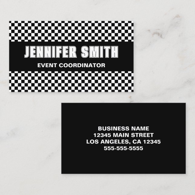 Black and White Chequerboard Bold Minimalist Business Card (Front/Back)