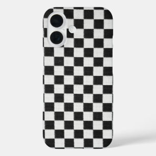 Black and white chequerboard iPhone 16 case