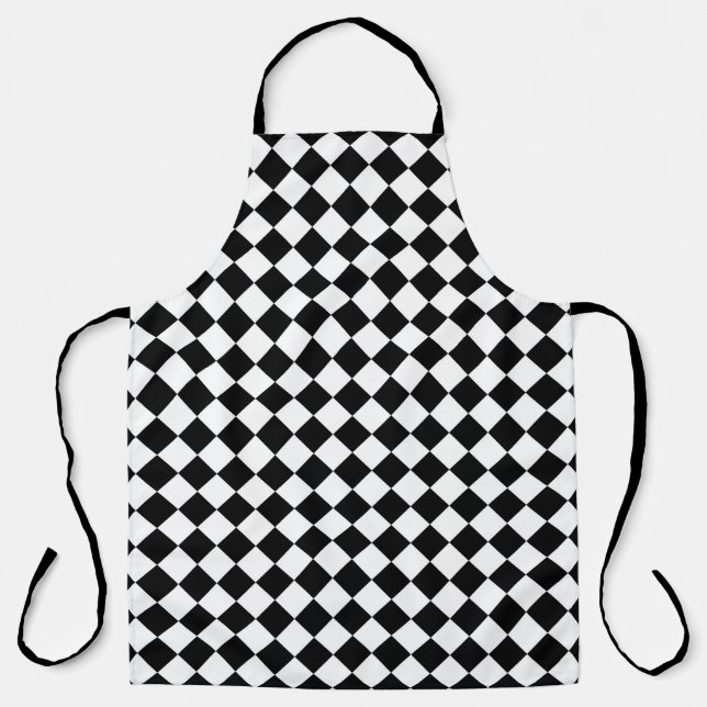 Black And White Chequerboard Chequered Flag Design Apron (Front)
