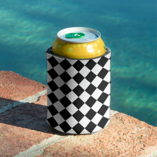 Black And White Chequerboard Chequered Flag Design Can Cooler