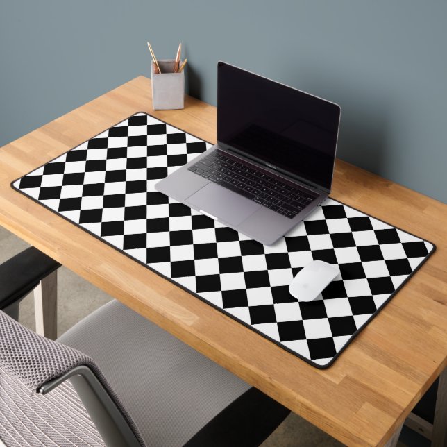Black And White Chequerboard Chequered Flag Design Desk Mat (Office 2)