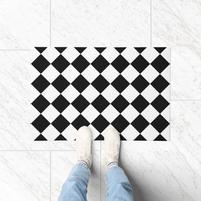 Black And White Chequerboard Chequered Flag Design Doormat (Indoor)