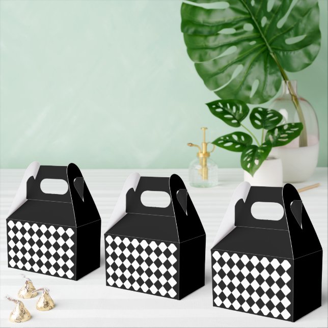 Black And White Chequerboard Chequered Flag Design Favour Box (Multiple)