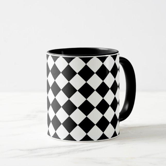 Black And White Chequerboard Chequered Flag Design Mug (Front Right)