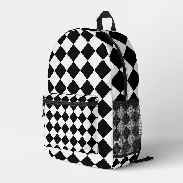 Black And White Chequerboard Chequered Flag Design Printed Backpack (Back Corner Right)