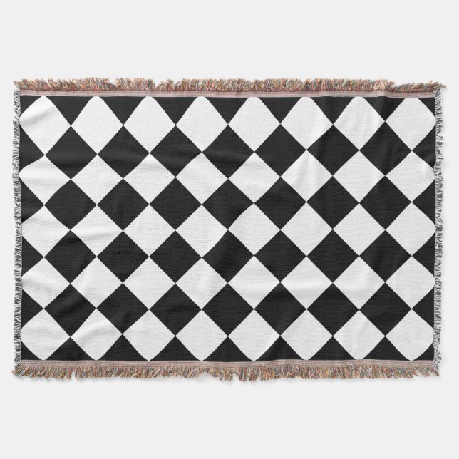 Black And White Chequerboard Chequered Flag Design Throw Blanket (Front)