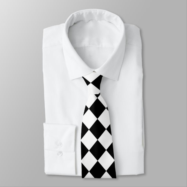 Black And White Chequerboard Chequered Flag Design Tie (Tied)