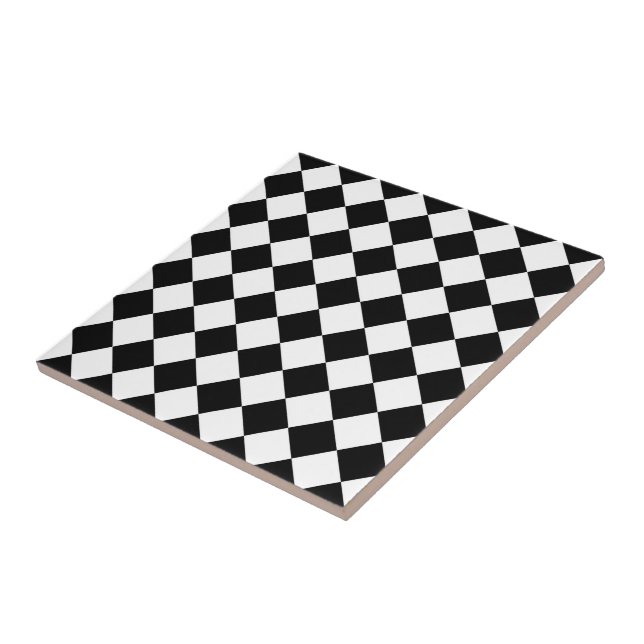 Black And White Chequerboard Chequered Flag Design Tile (Side)