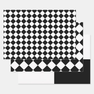 Black And White Chequerboard Chequered Flag Design Wrapping Paper Sheet