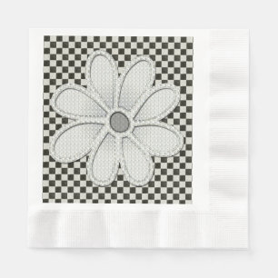 Black and White Chequerboard Daisy Napkin