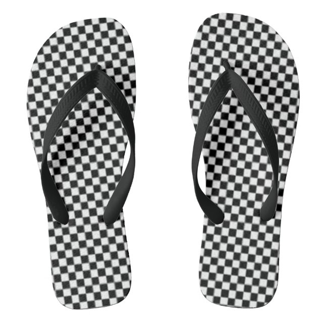 Black and White Chequerboard Flip Flops (Footbed)