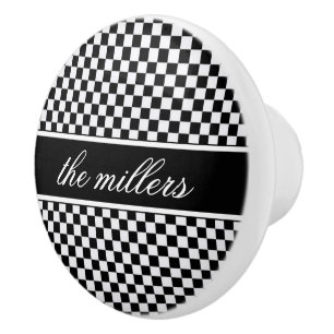 Black and White Chequerboard ID148 Ceramic Knob