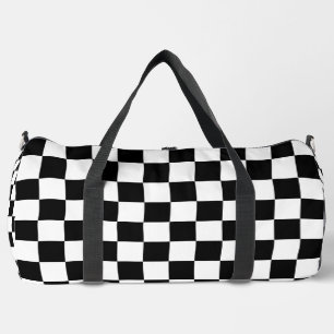 Black and White Chequerboard Pattern Duffle Bag