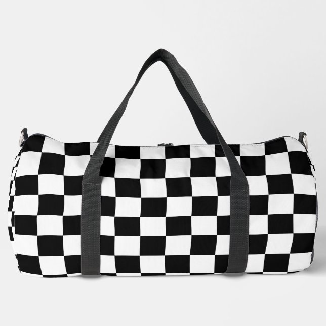 Black and White Chequerboard Pattern Duffle Bag (Front)