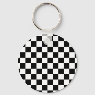 Black and White Chequerboard Pattern Key Ring