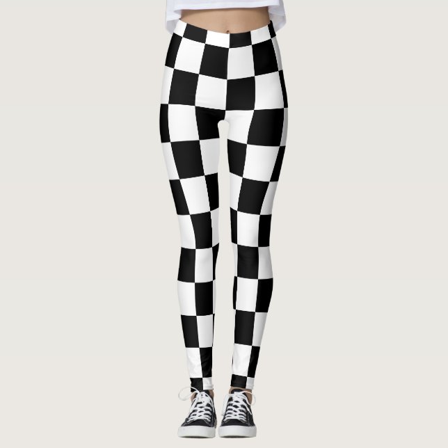 Black and White Chequerboard Pattern Leggings (Front)