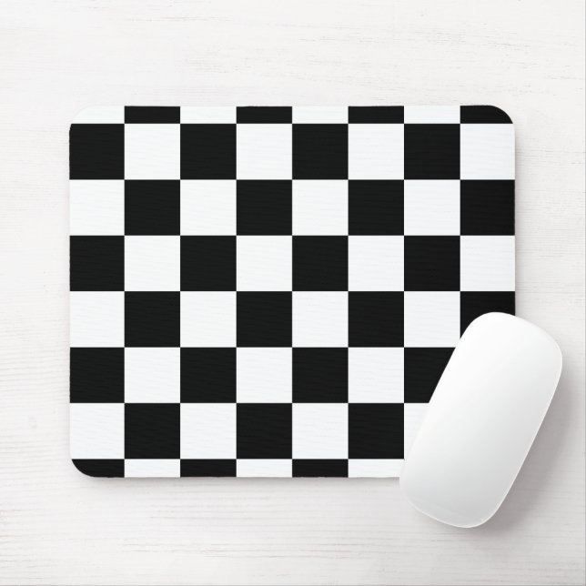 Black and White Chequerboard Pattern  Mouse Mat (With Mouse)