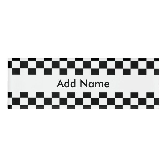 Black and White Chequerboard Pattern Name Tag (Front)