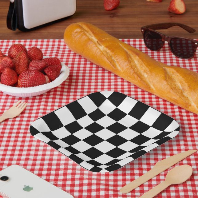 Black and White Chequerboard Pattern  Paper Plate (Picnic)