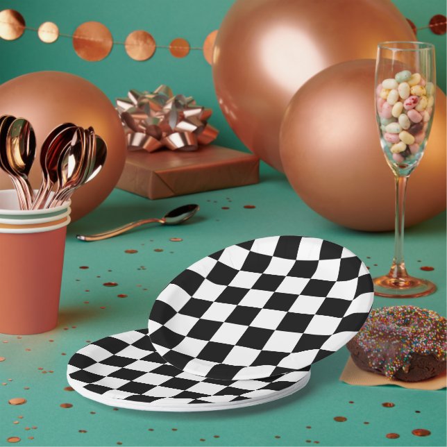 Black and White Chequerboard Pattern  Paper Plate (Multi)