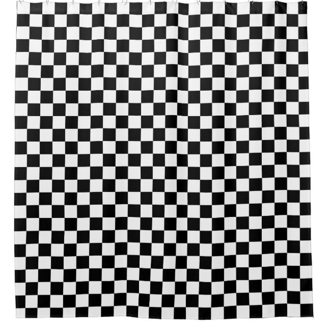 Black and white chequerboard pattern  shower curtain (Front)