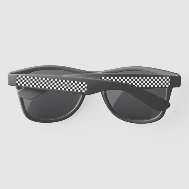 Black and White Chequerboard Pattern Sunglasses (Back)