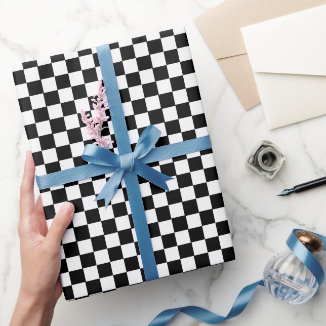 Black and White Chequerboard Pattern  Wrapping Paper (Gifting)