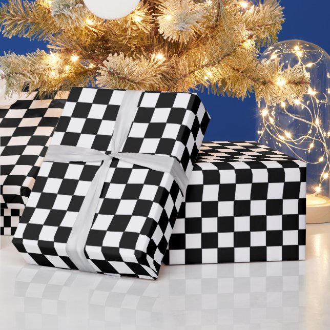 Black and White Chequerboard Pattern Wrapping Paper (Holidays)